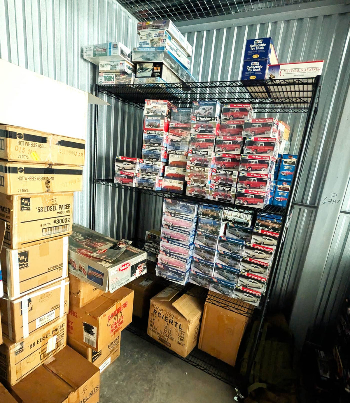Storage unit find: sealed Hot Wheels cases and vintage model kits