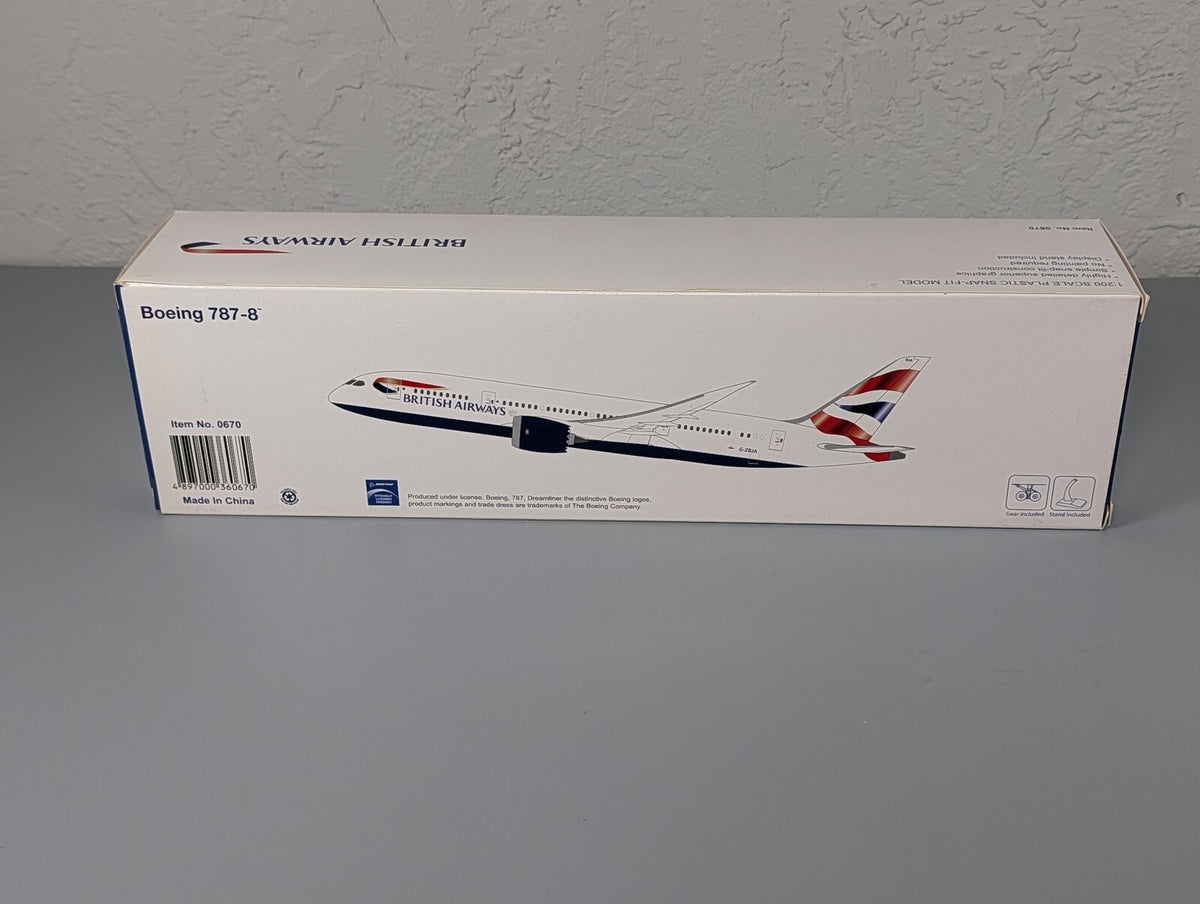 Hogan 1:200 Boeing 787-8 British Airways Snap Fit Model 0670 G-ZBJA w/ Stand