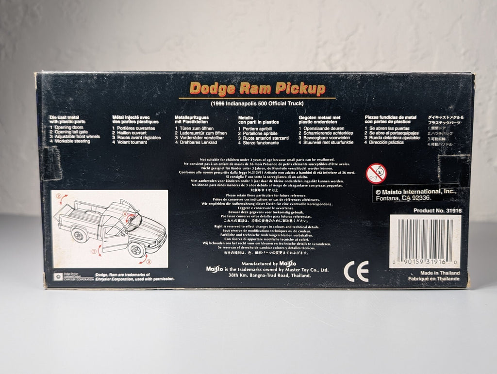 Maisto 1:26 Dodge Ram Pickup 1996 Indianapolis 500 Official Truck Diecast Box