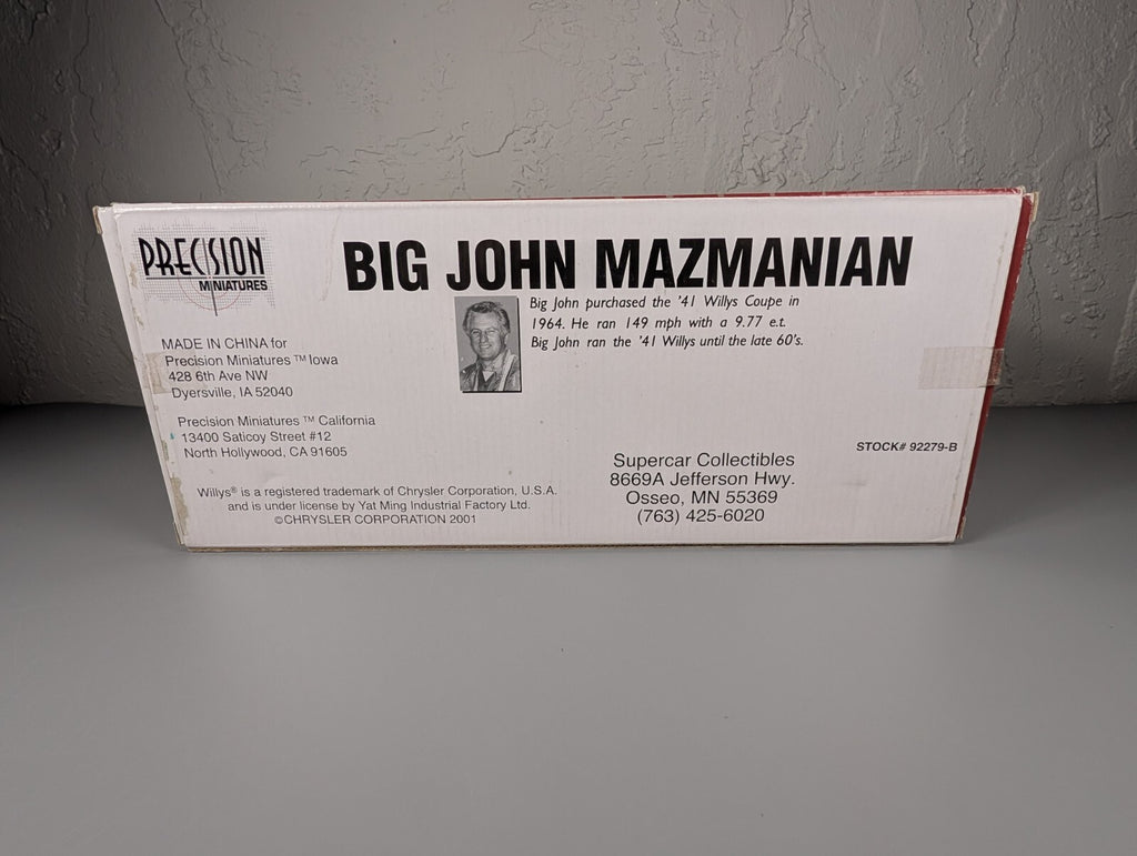 Supercar Collectibles Big John Mazmanian 1941 Willys Gasser 1:18 Diecast NHRA