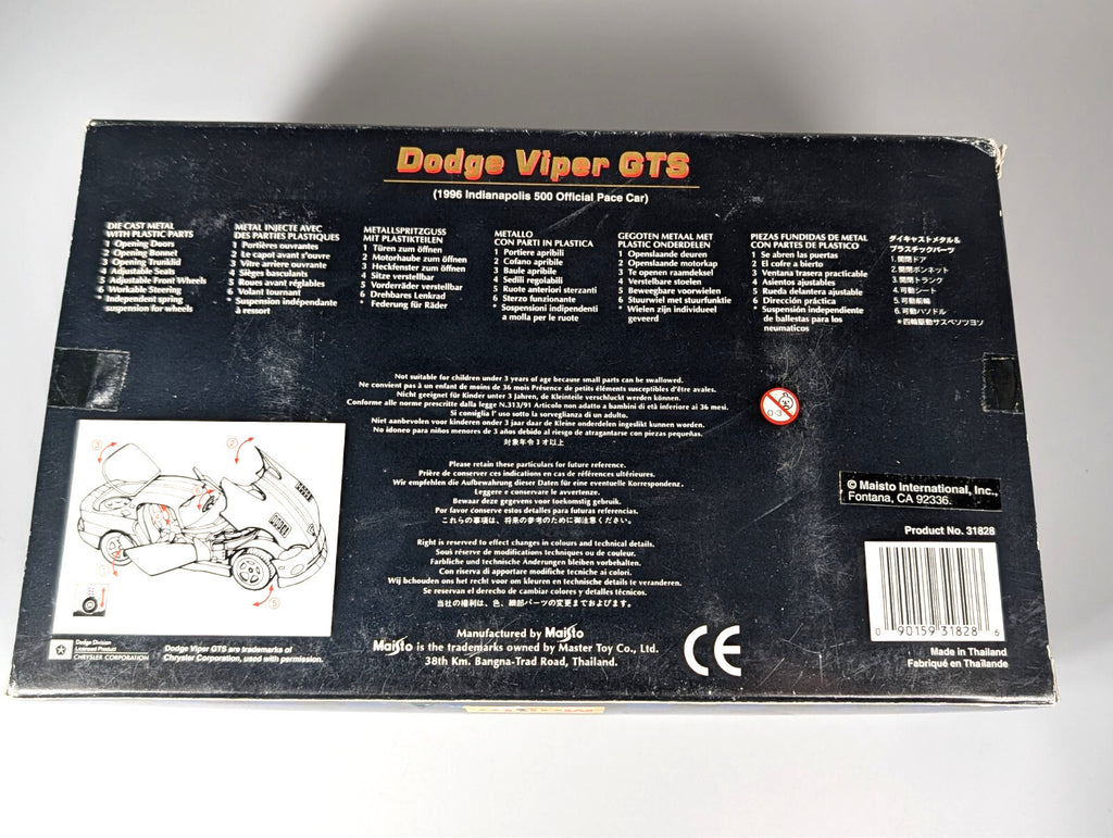 Maisto 1996 Indianapolis 500 Pace Car Dodge Viper GTS 1:18 Diecast #31828