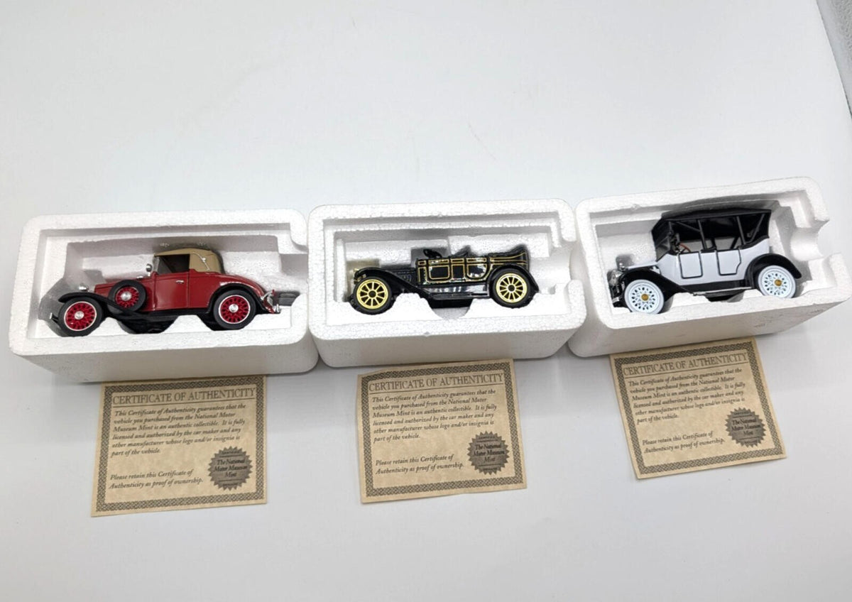 Lot of 3 National Motor Museum Mint Diecast Cars 1:32 Scale w/ COA Certificates