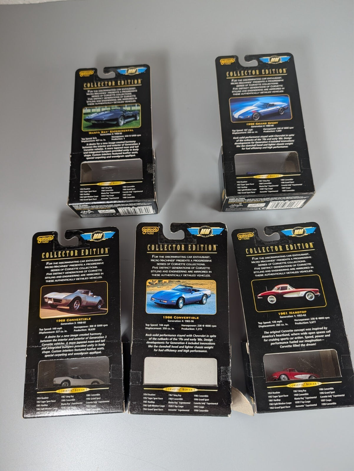 Micro Machines Corvette Collector Edition Lot of 5 Galoob 1998 CE3 CE7 CE8 CE11