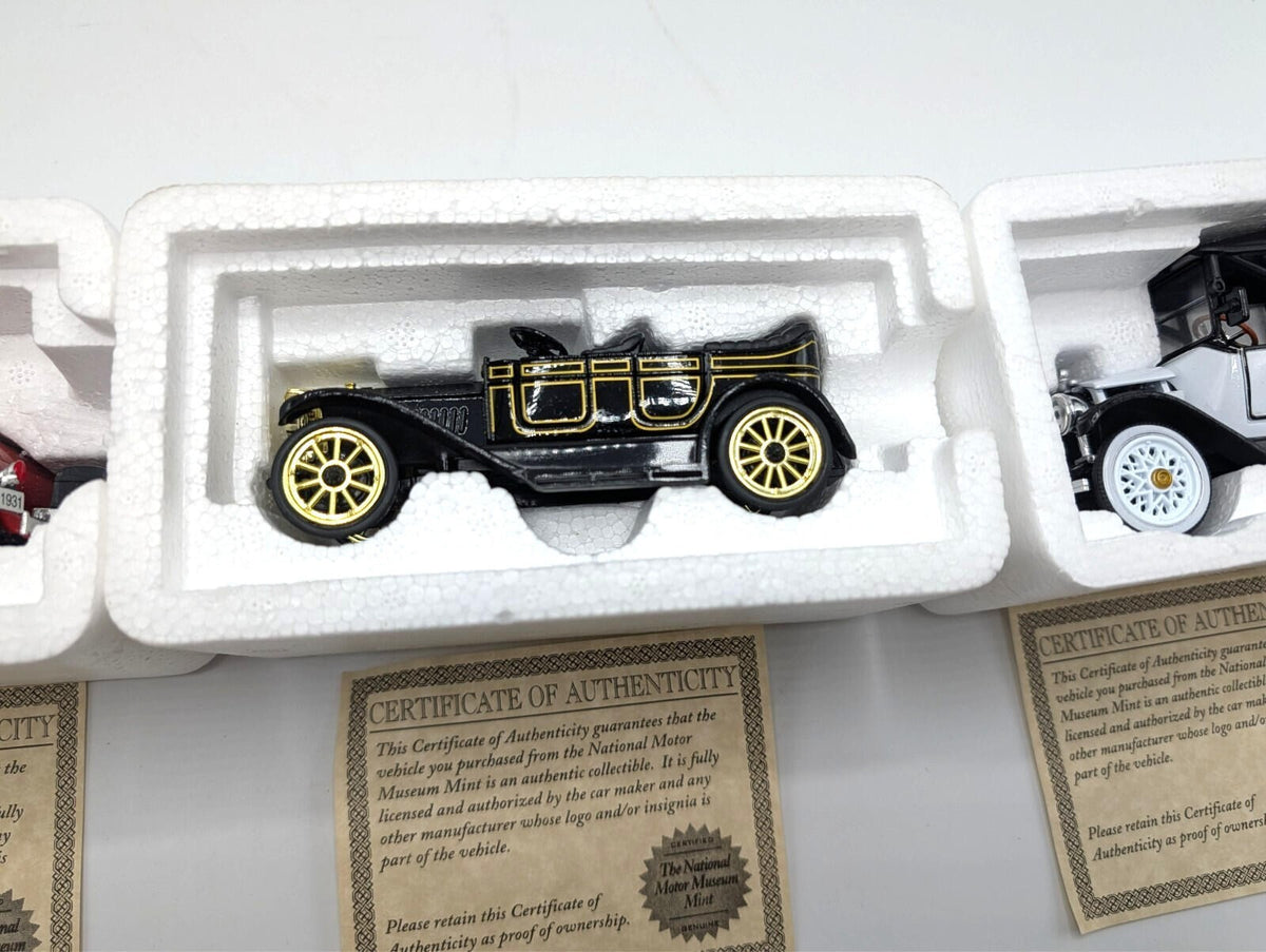 Lot of 3 National Motor Museum Mint Diecast Cars 1:32 Scale w/ COA Certificates