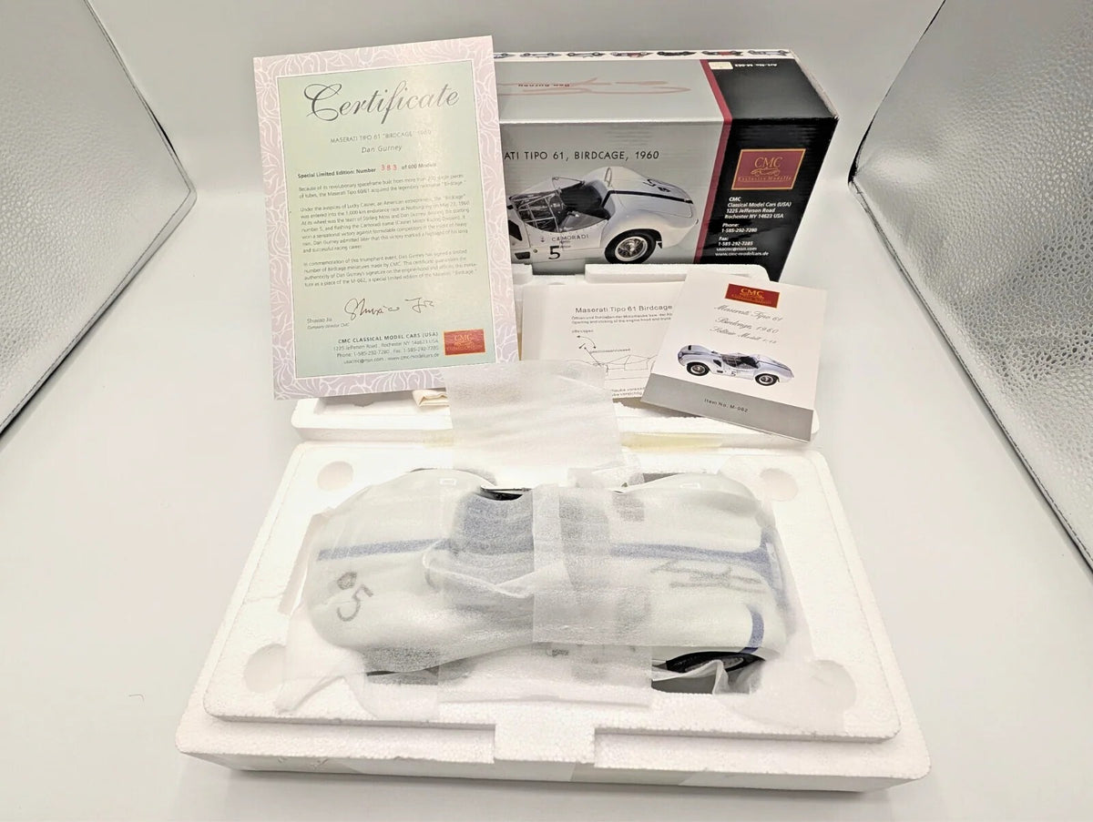 CMC 1:18 Maserati Tipo 61 Birdcage 1960 Dan Gurney Signed Ltd Ed 600 M-062 Boxed