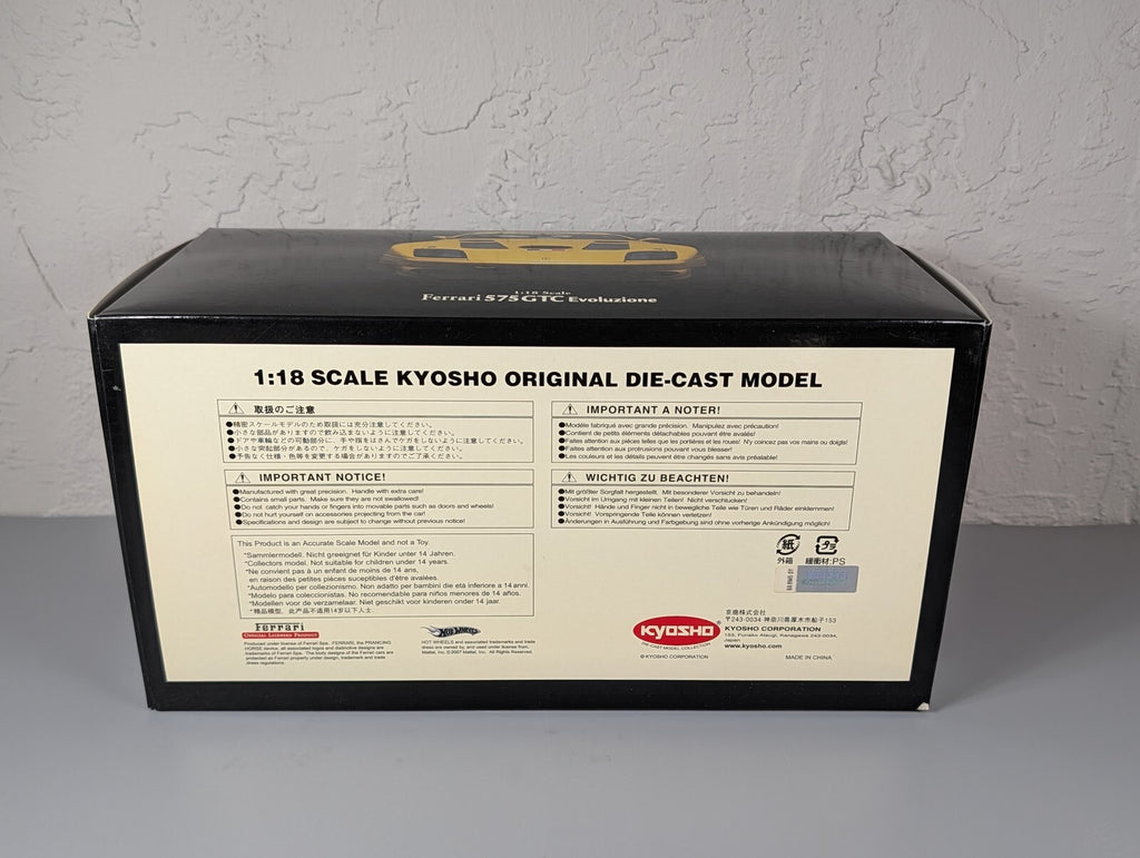 Kyosho 1:18 Ferrari 575 GTC Evoluzione Yellow 08392C Diecast Race Car with Box