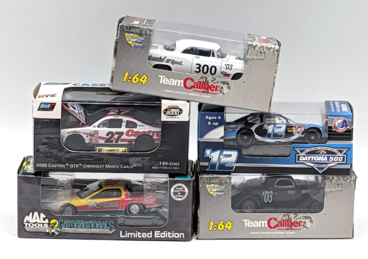 Lot of 5 1:64 Nascar & Drag Racing Diecast Cars Revell, Team Caliber Mac Tools