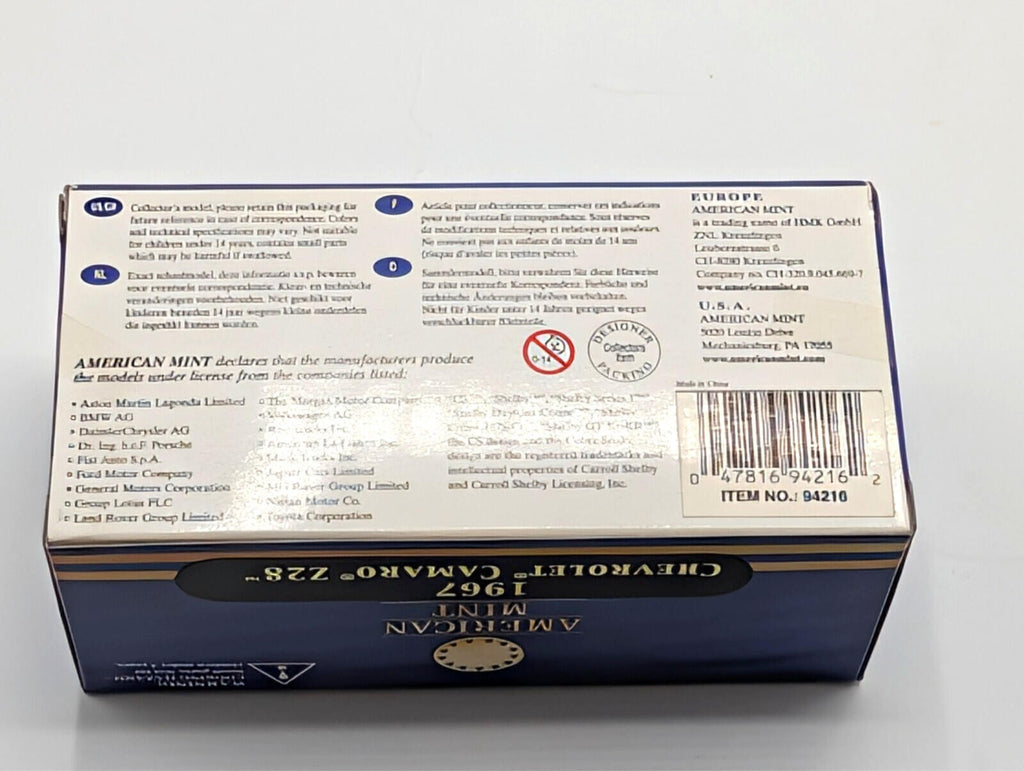 1967 Chevrolet Camaro Z28 American Mint Premium Edition Die Cast Blue 1/43