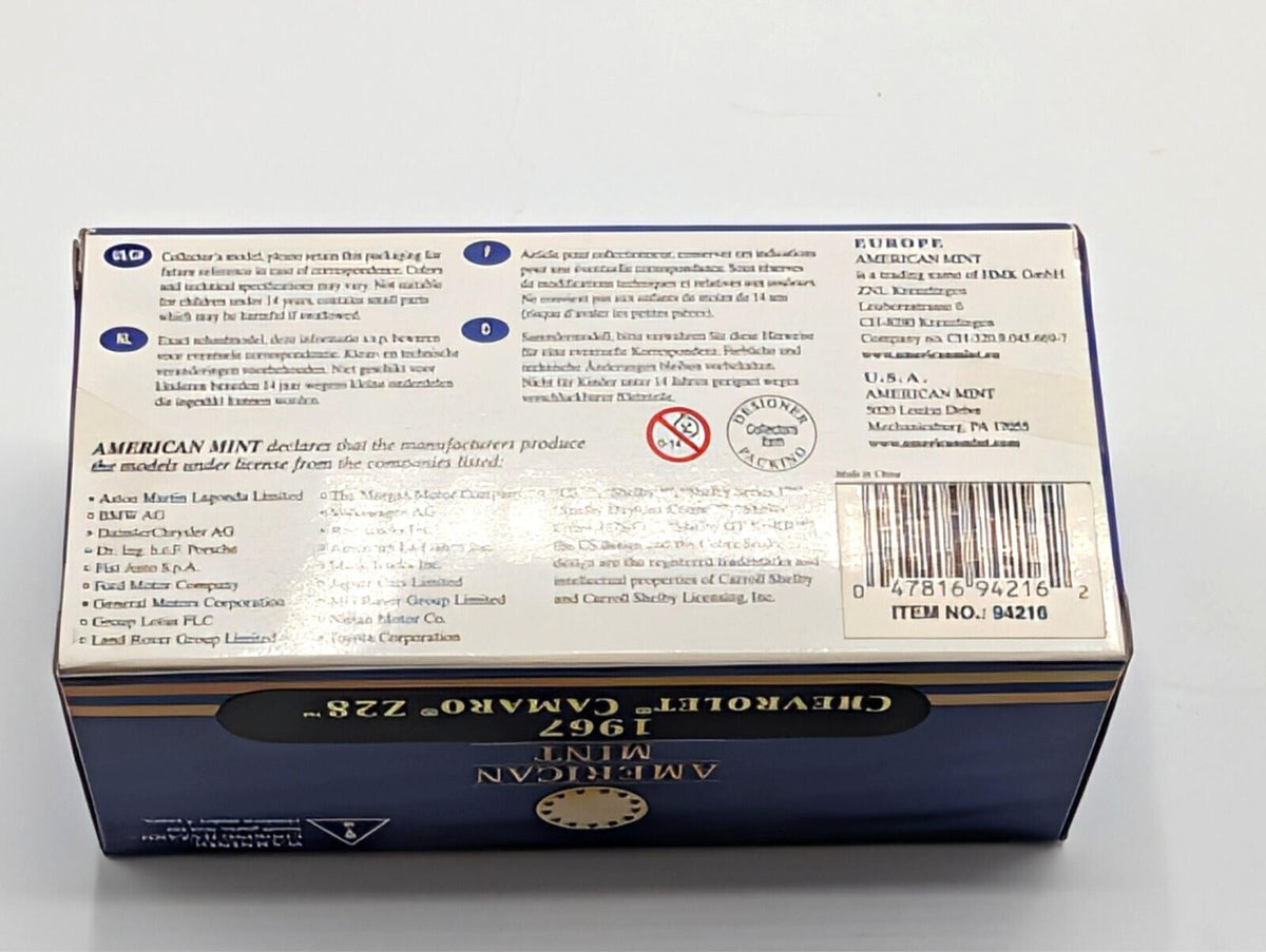 1967 Chevrolet Camaro Z28 American Mint Premium Edition Die Cast Blue 1/43